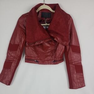 NEW Comme USA Asymmetrical Zip Vegan Faux Red Suede / Leather Jacket, Sz S, M, L